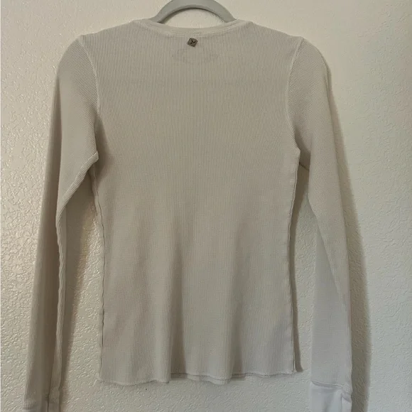 Prana VTG Y2K Cream Long Sleeve Waffle Thermal Tee Ladies Small - Picture 8 of 9